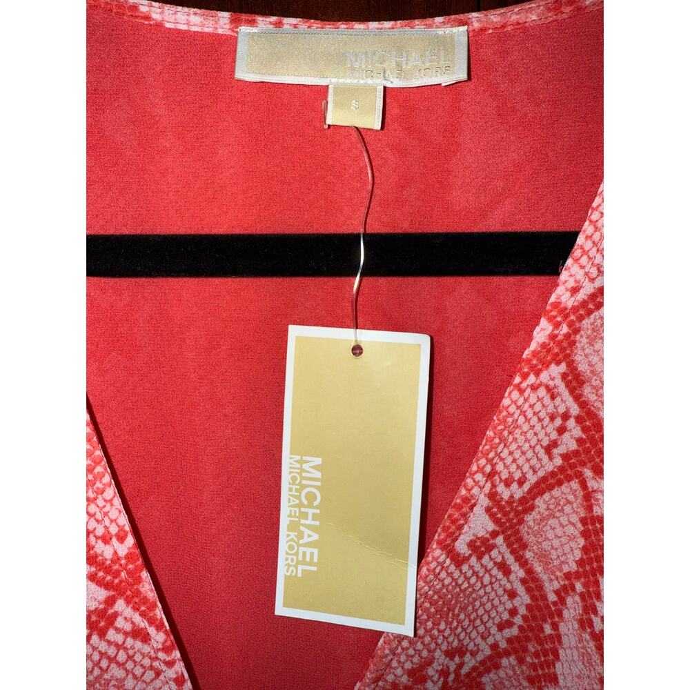 NWT Michael kors sea coral long sleeved dress size small Snake printed Smocked - Picture 2 of 3